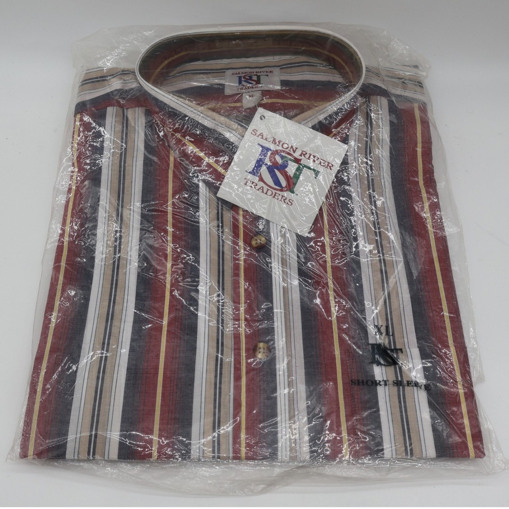 Salmon River Traders Shirt Mens XL NWT Striped Short Sleeve Button Front Red